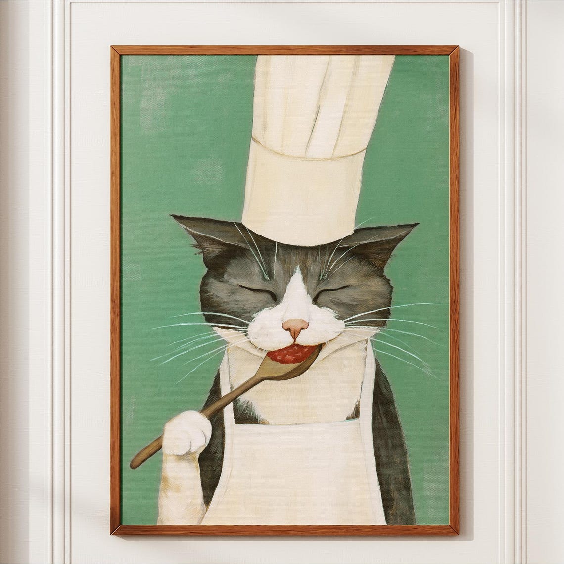 Cat Chef Tasting Sauce Wooden Spoon Cute Kitchen Cooking Art Poster