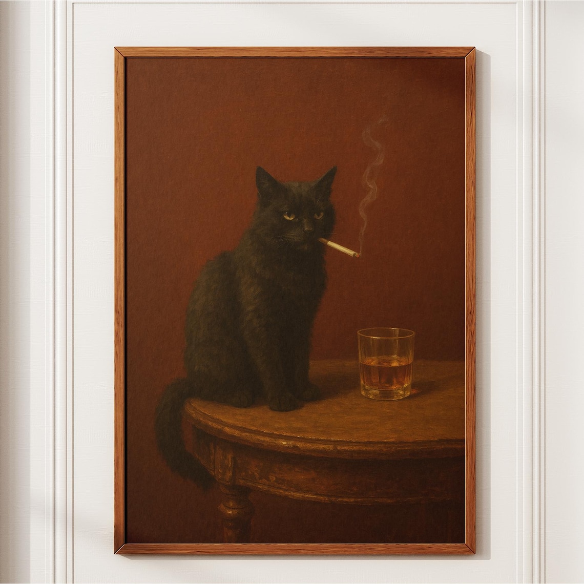 Black Cat Smoking Cigarette Vintage Bar Art Print