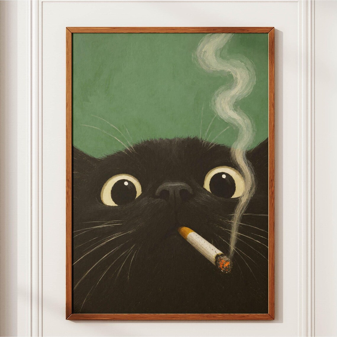 Black Cat Smoking A Cigarette Funny Vintage Style Cat Art Poster