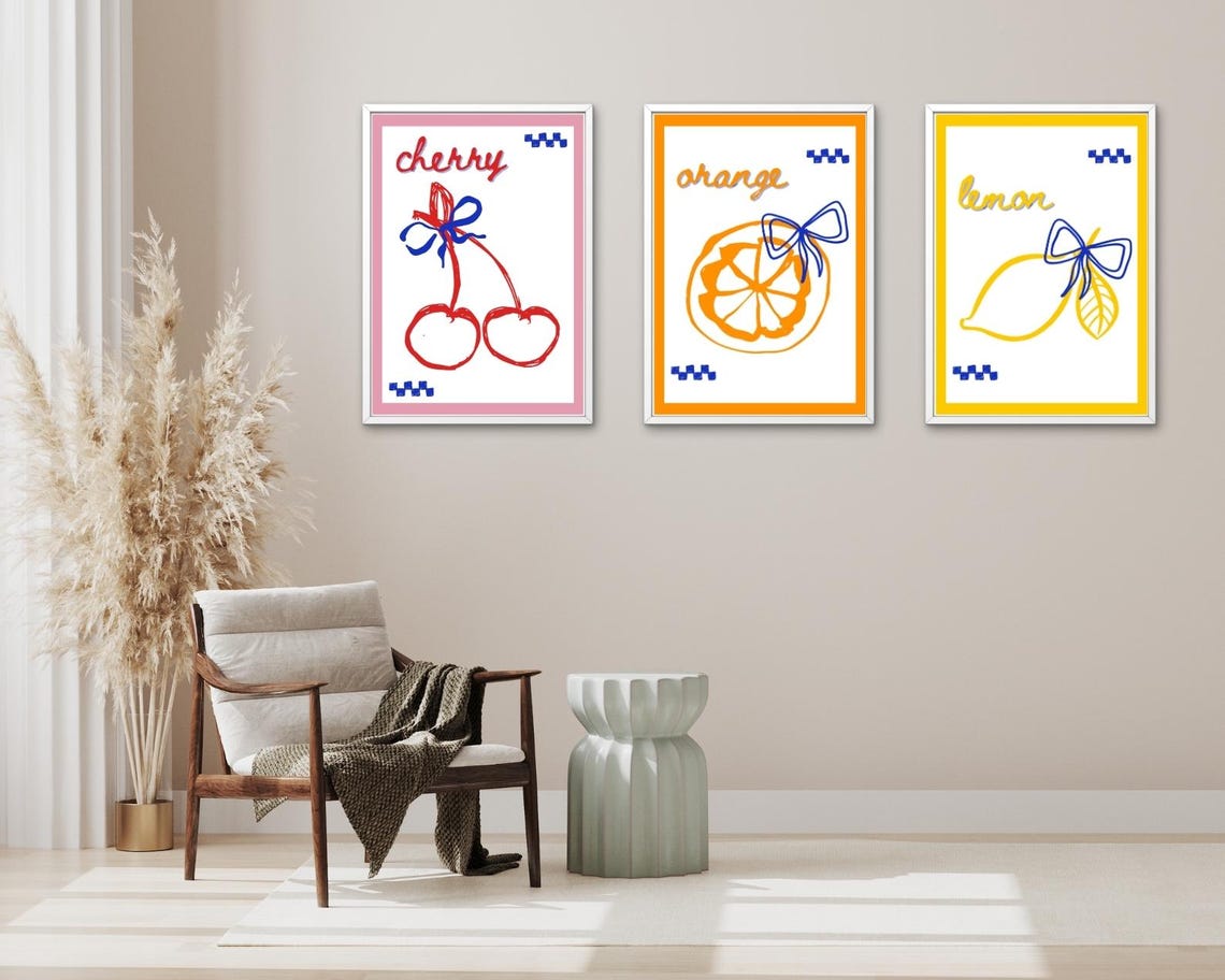 Orange Slice Blue Bow Retro Fruit Illustration Kitchen Decor Poster - Image 3