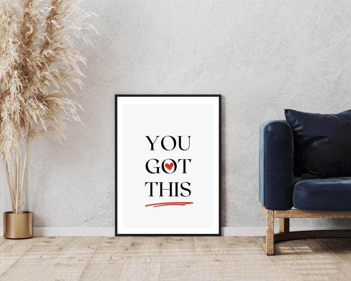 You Got This Encouraging Quote Black Serif Red Heart Art Poster - Image 3