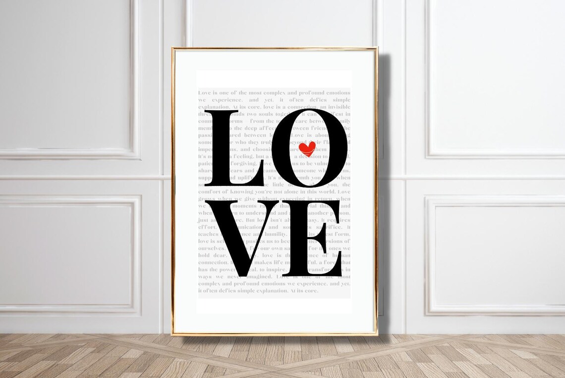 Love Black Bold Serif Lettering Heart O Minimalist Quote Poster