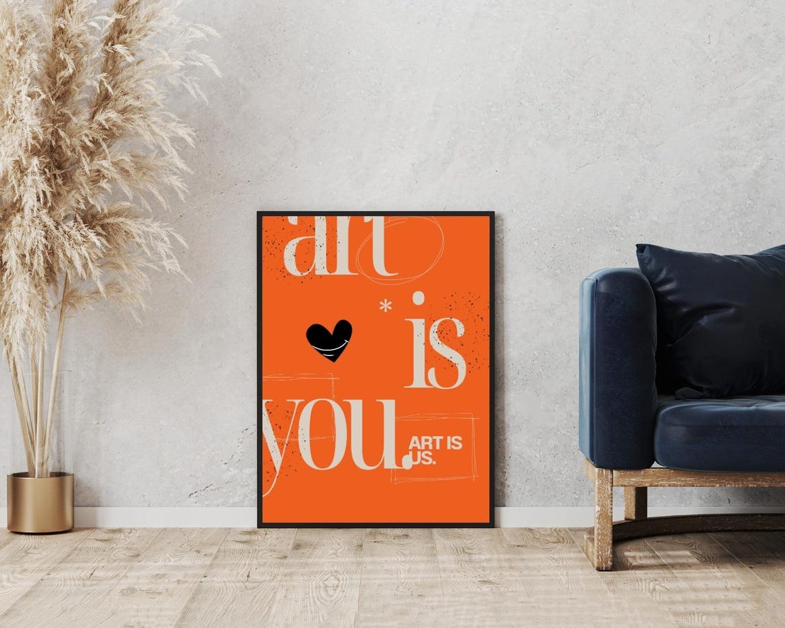 Art Is You Bold Orange Cream Heart Modern Gallery Statement Poster - Image 5