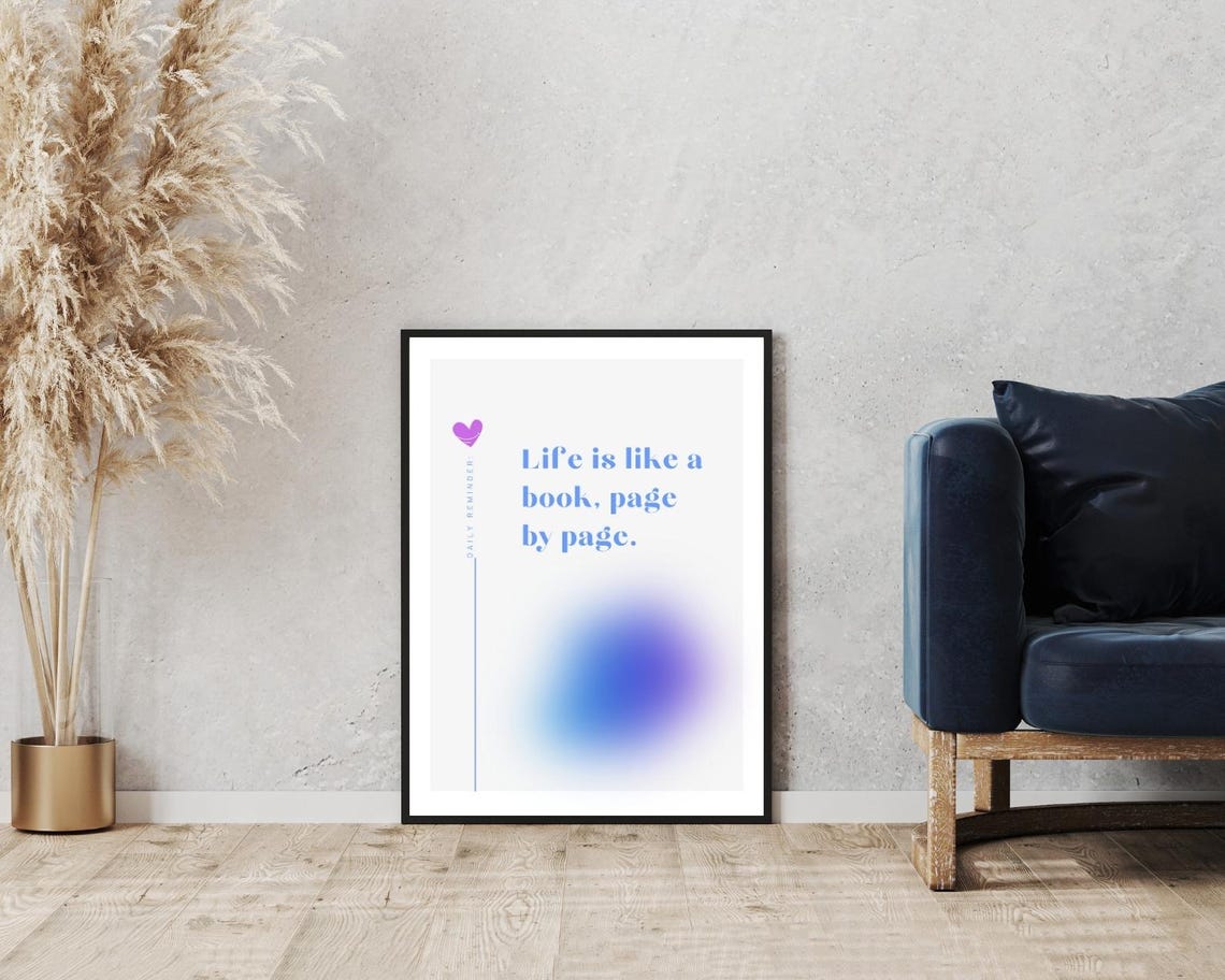 Life Is Like A Book Page By Page Blue Minimalist Daily Reminder Poster - Image 5