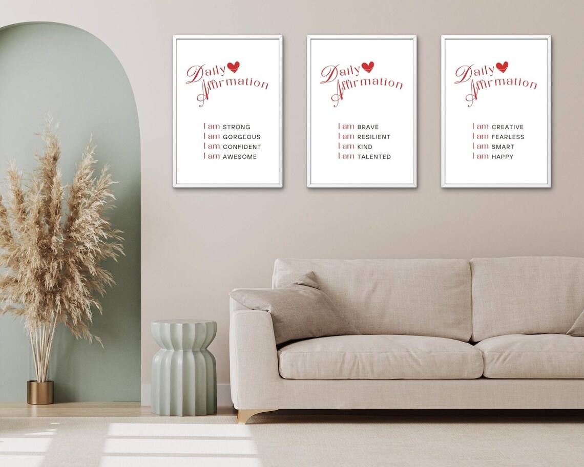 Daily Affirmation Set of 3 I Am Strong Brave Kind Positive Quote Poster - Image 3
