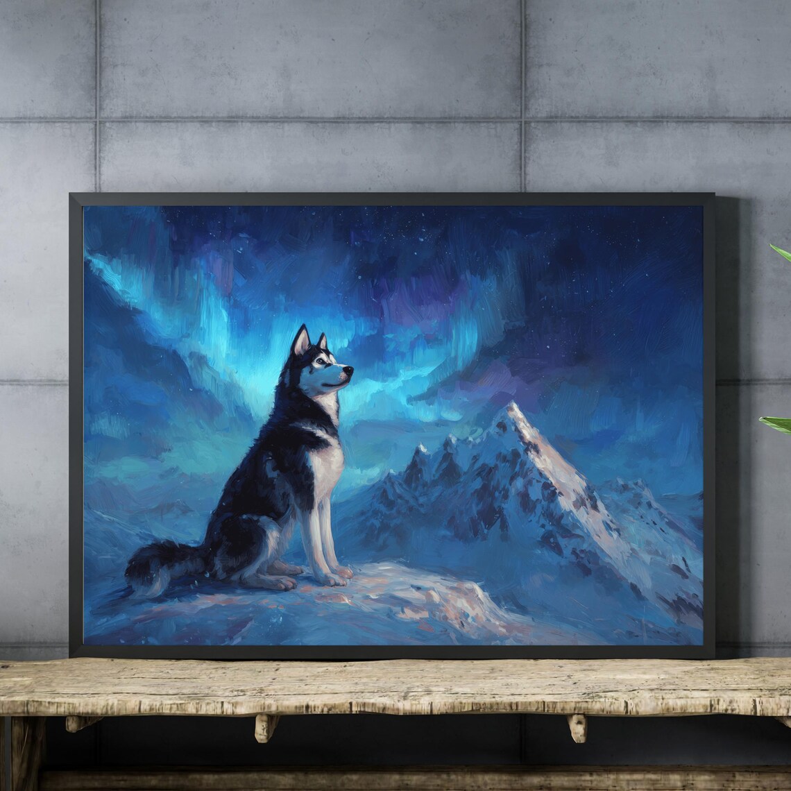 Siberian Husky Aurora Northern Lights Snowy Mountain Winter Poster