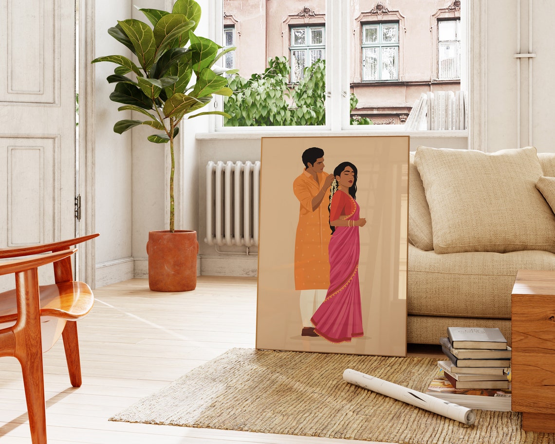 Indian Couple Art, Desi Valentines Gift - Image 4