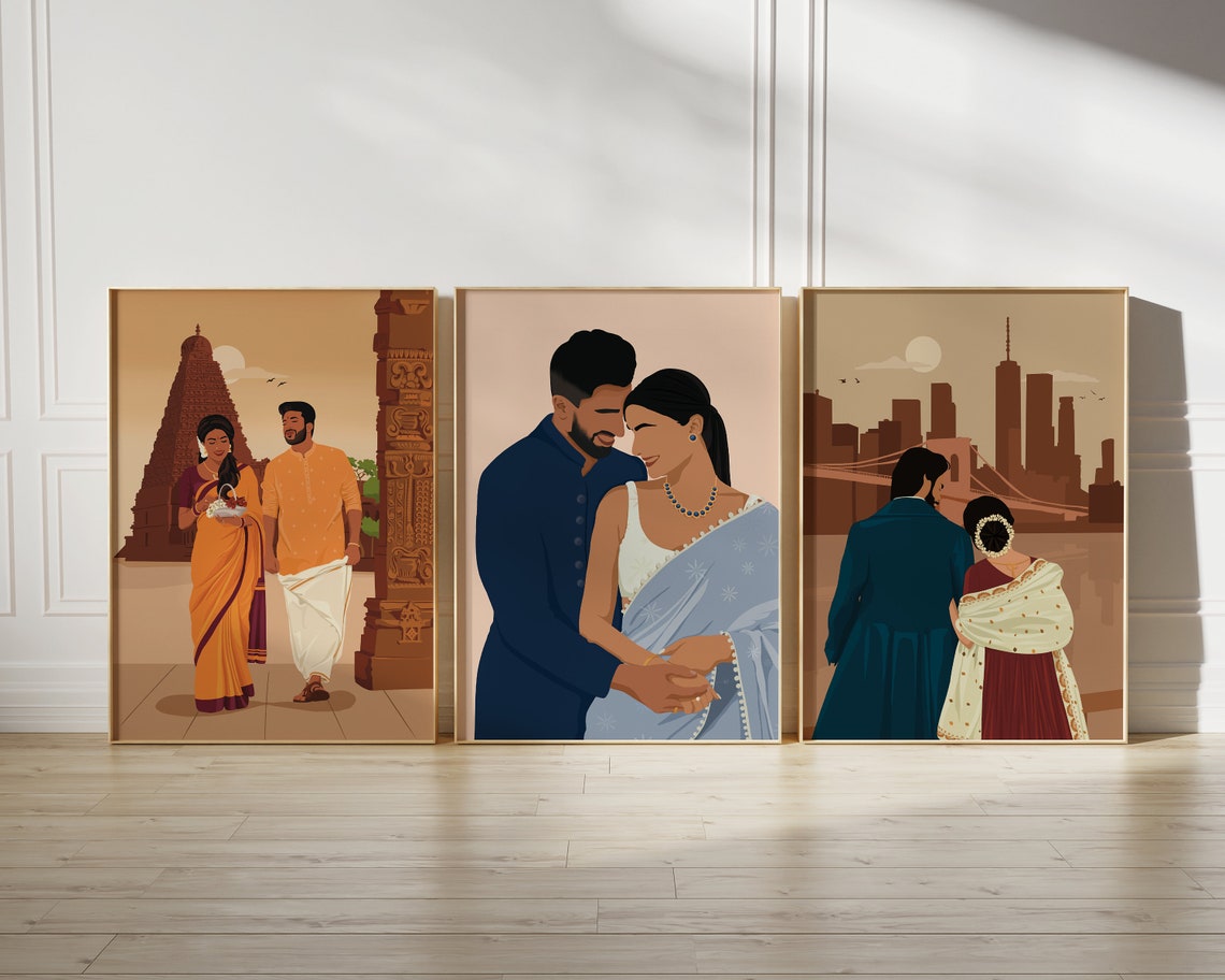 Indian Couple Art Indian Art Desi Art South Asian Art South Indian Art Desi Art Brown Couple Art Valentines Gift For Him For Her - Image 3