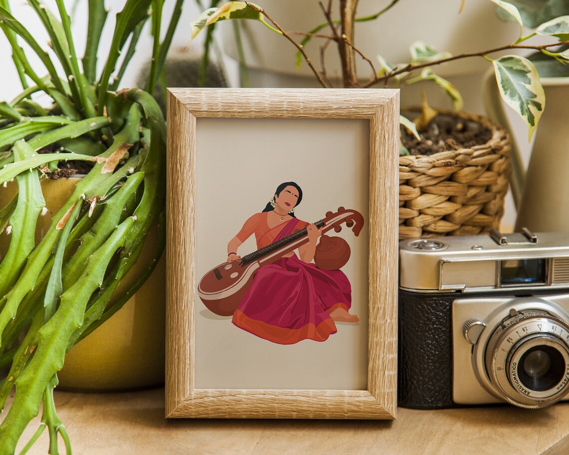 Veena Art, Indian Woman Musician, South Asian Art Print - Image 4
