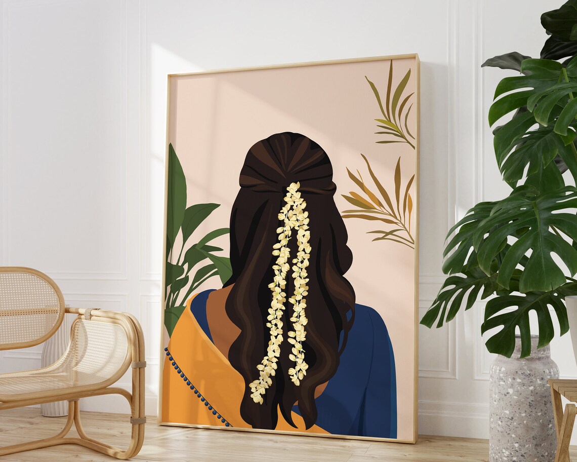 South Asian Woman in Saree, Modern Wall Art Print - Image 2