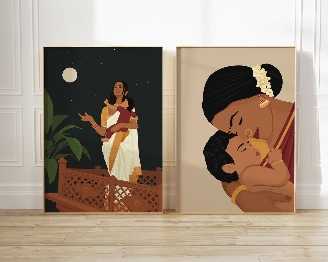 Mother Child Art Print, South Asian Indian Art - Image 3
