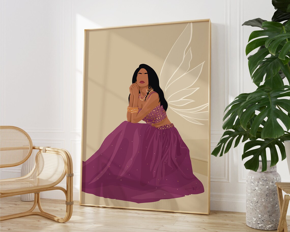 Indian Woman Butterfly Art Print, Desi Wall Art - Image 2