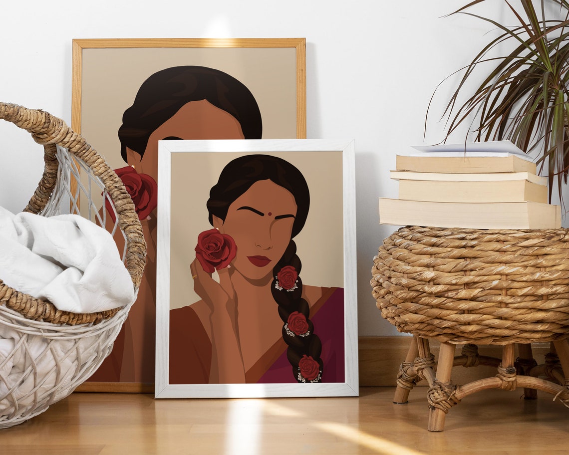 Indian Art Desi Art Indian Wall Art South Asian Woman Art Tamil Girl Art South Indian Art Desi Prints Telugu Art Brown Girl In Saree - Image 2
