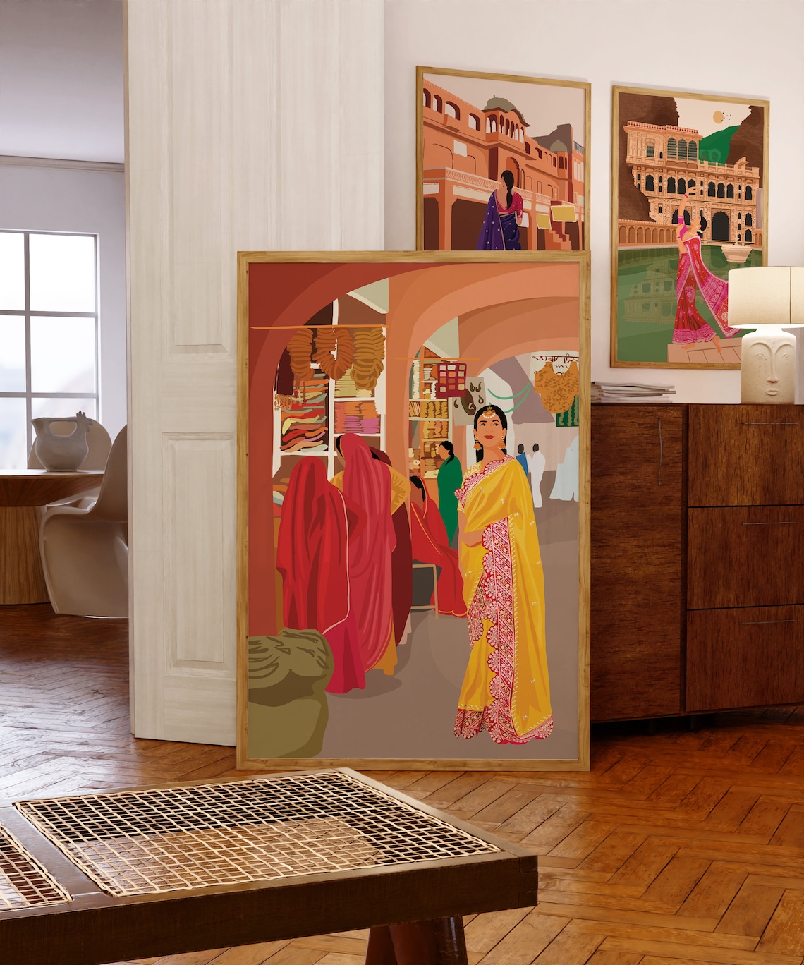 Indian Women in Jaipur Market, Retro Art Print - Image 2
