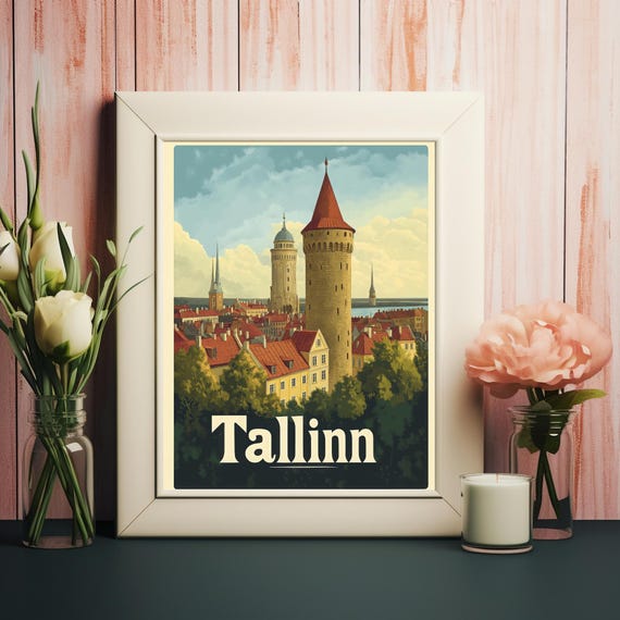 Vintage Poster Of Tallinn A Serene View Of Estonias Capital With Charming Architecture And Medieval Tower