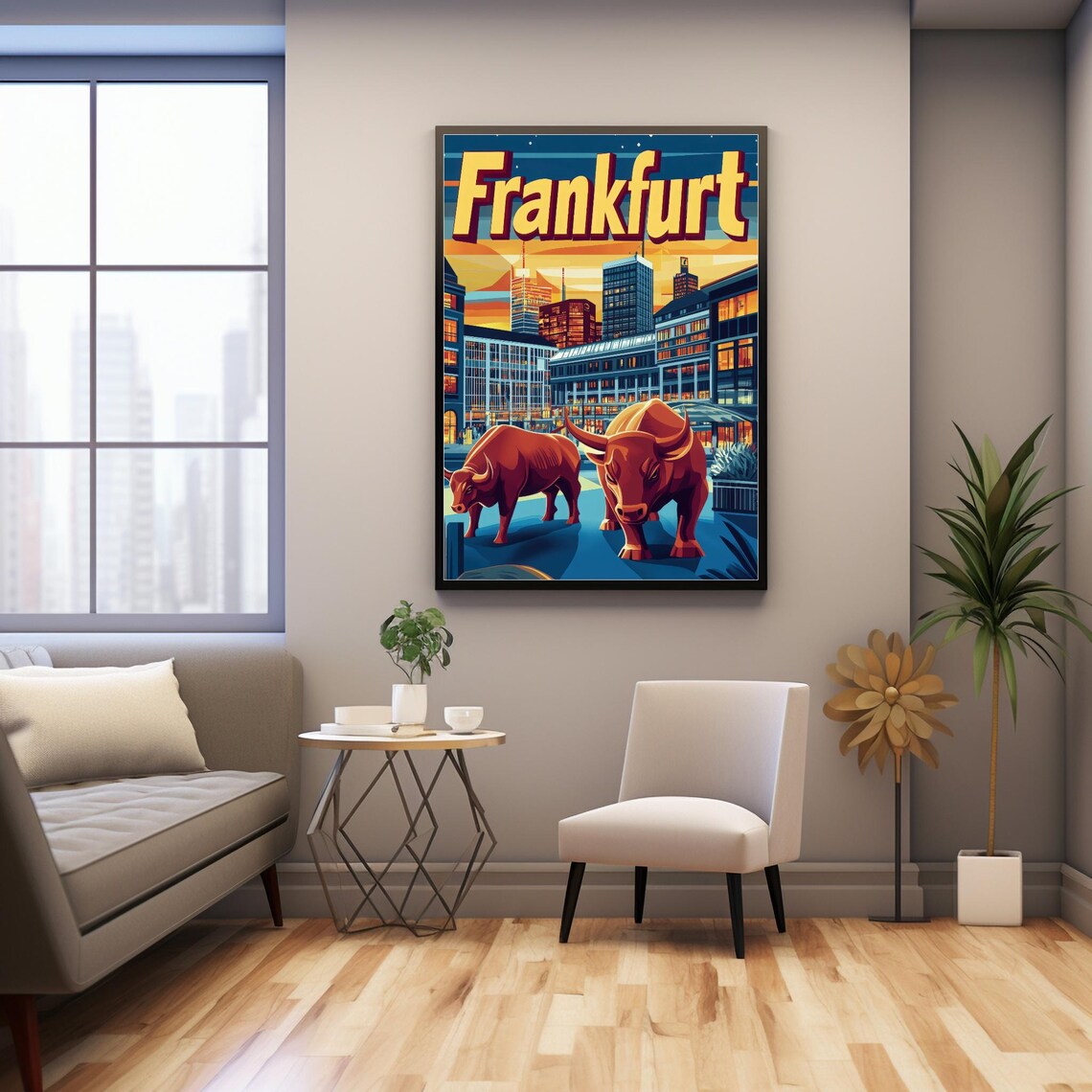 Frankfurt Cityscape, Retro Travel Poster Style Art Print - Image 3