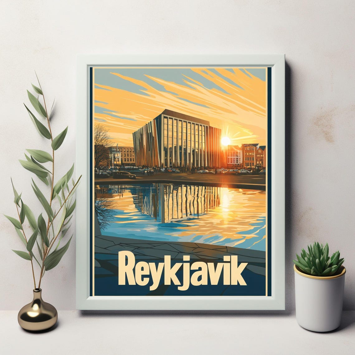 Reykjavik A Serene Sunset Reflection In Modern Architecture Art Print For Your Wall Art Collection - Image 3
