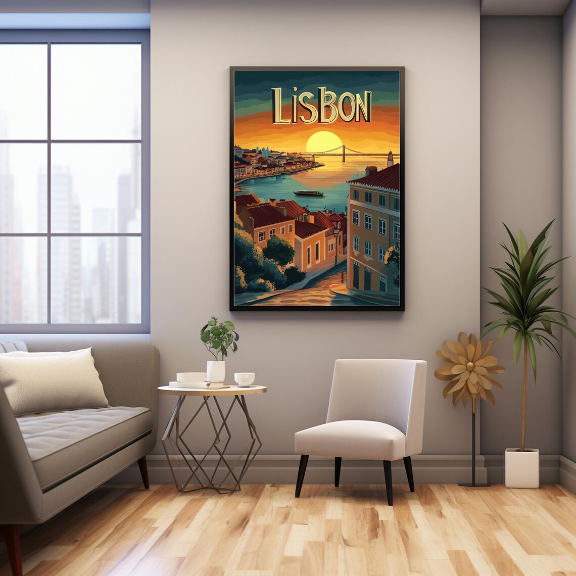 Lisbon Vintage Style Travel Poster, Iconic Bridge - Image 2