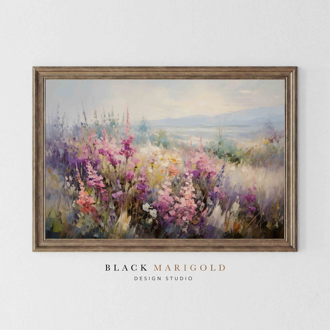 Soft Lilac Blooms Over Misty Valley Impressionist Floral Poster