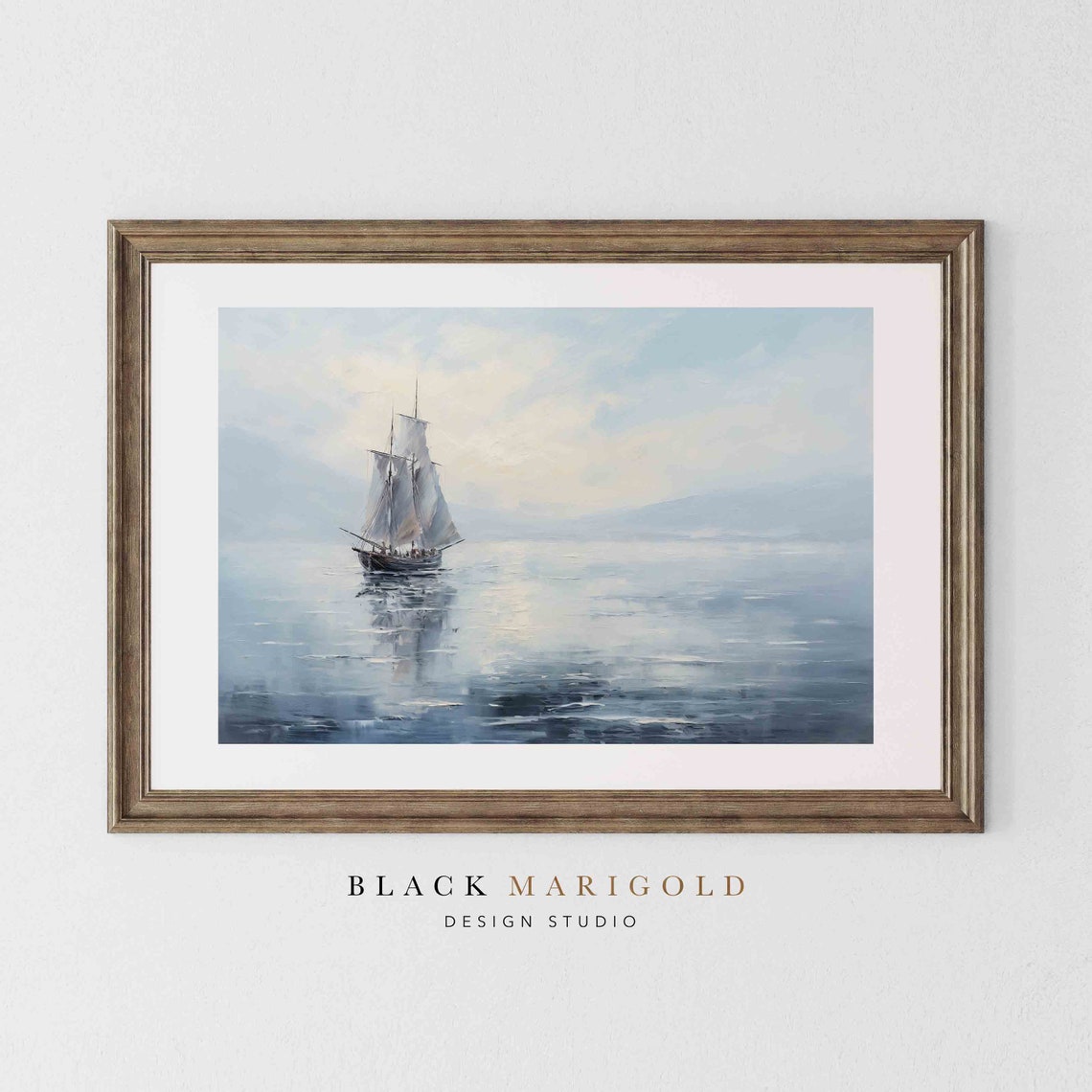 Classic Tall Sailing Ship on a Calm Misty Ocean Vintage Poster - Image 2