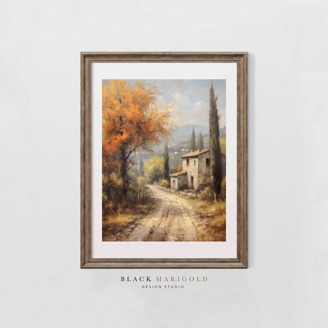 Tuscan Country Road With Stone Villa and Cypress Trees Poster