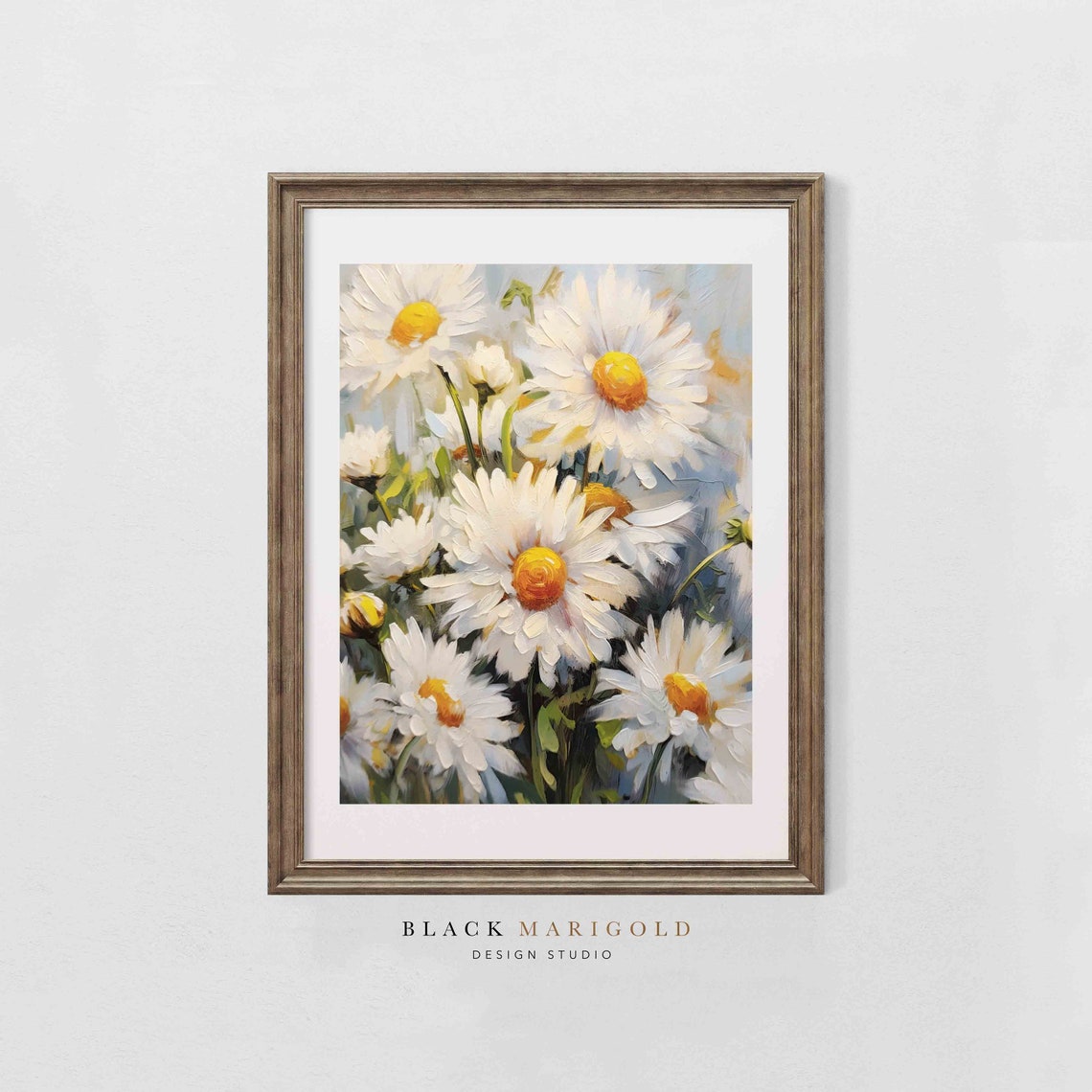 Cheerful White Daisies in Full Bloom Impasto Floral Wall Art - Image 2