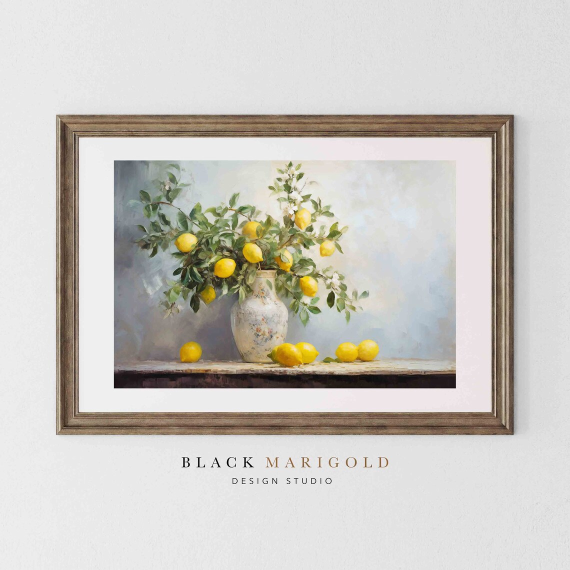 Lemon Bouquet Vintage Oil Painting Art Print - Image 2