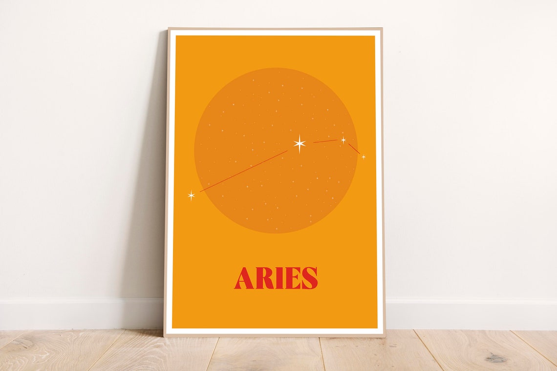 Aries Zodiac Print Poster Red Orange Colors Sign Astrology Art Wall Decor