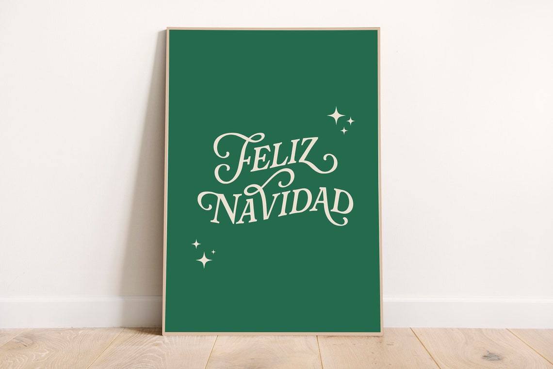 Feliz Navidad Script Spanish Christmas Holiday Wall Decor Poster