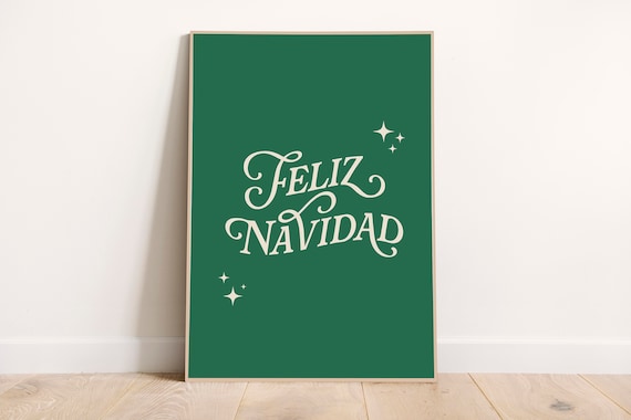 Feliz Navidad Script Spanish Christmas Holiday Wall Decor Poster