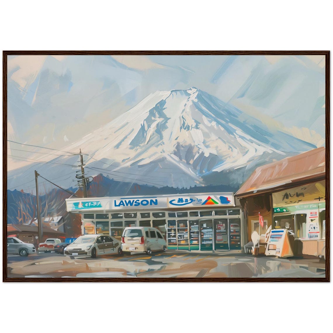 Mount Fuji Snowy Peak with Lawson Convenience Store Japan Poster