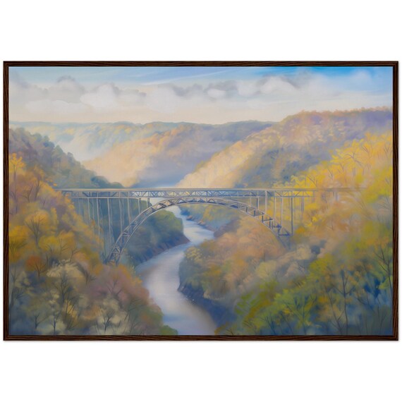 New River Gorge National Park Oil Painting West Virginia Art Print Autumn Bridge Nature Wall Decor Ready To Hang