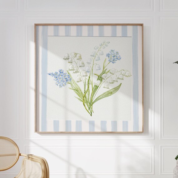 Lily of the Valley Blue Flower Bouquet Striped Floral Poster