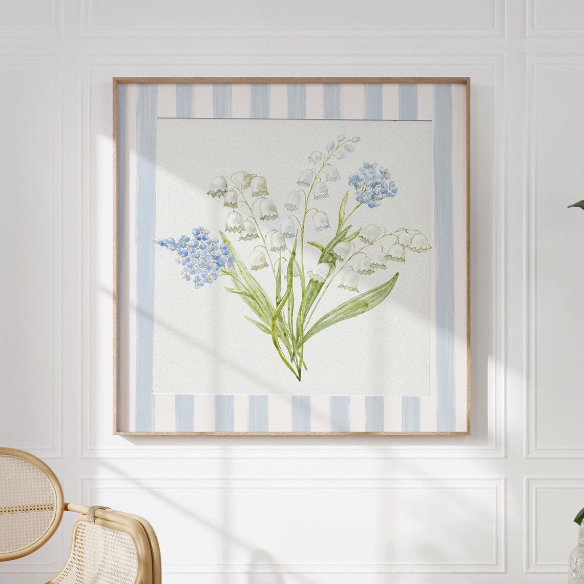 Lily of the Valley Blue Flower Bouquet Striped Floral Poster