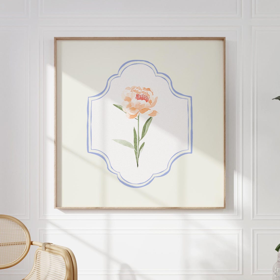 Peach Peony Watercolor Single Bloom Medallion Botanical Print - Image 5