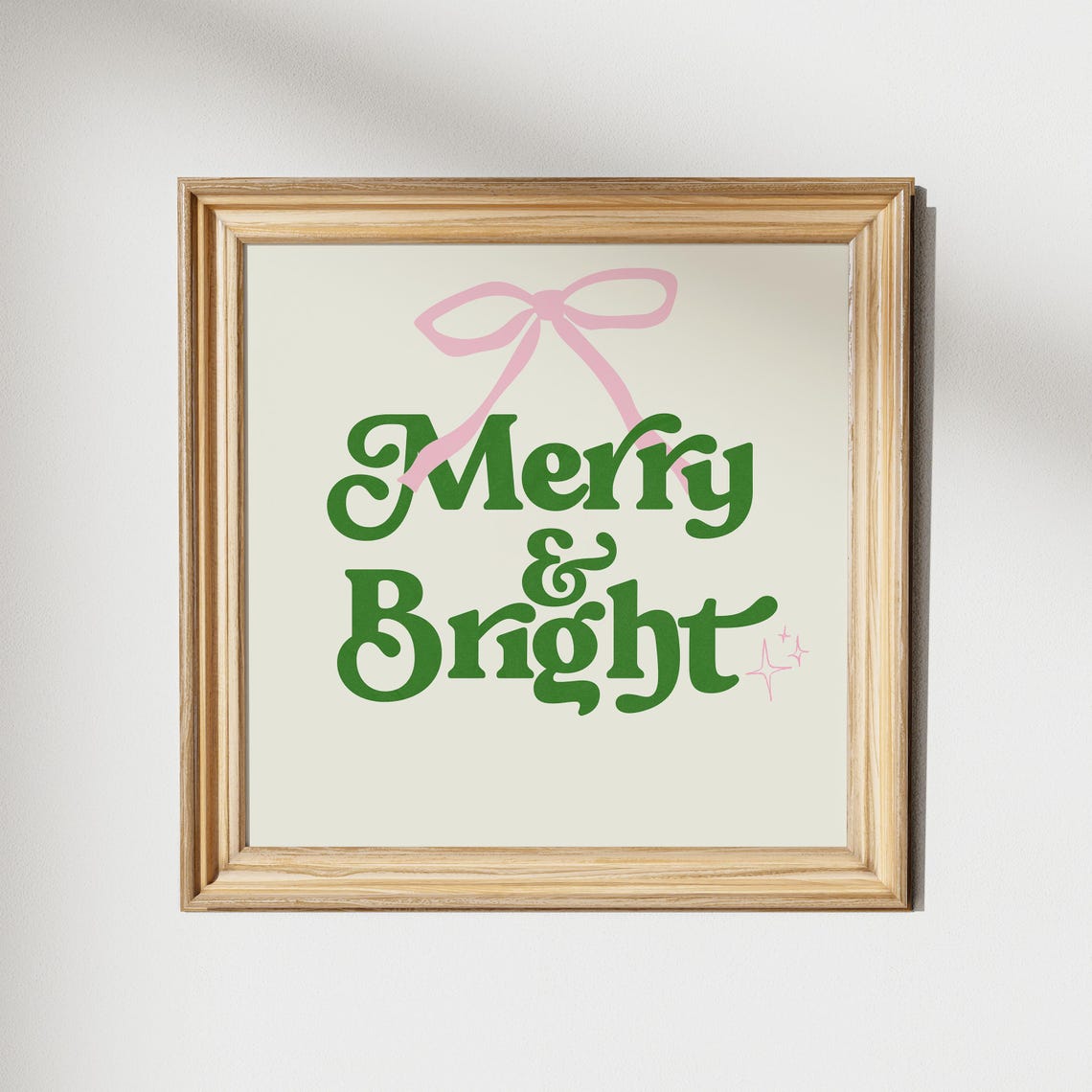 Merry and Bright Green Retro Christmas Typography Holiday Art Poster - Image 2