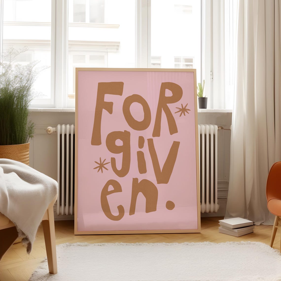 Forgiven Mocha Lettering Pink Christian Quote Square Decor Poster - Image 5