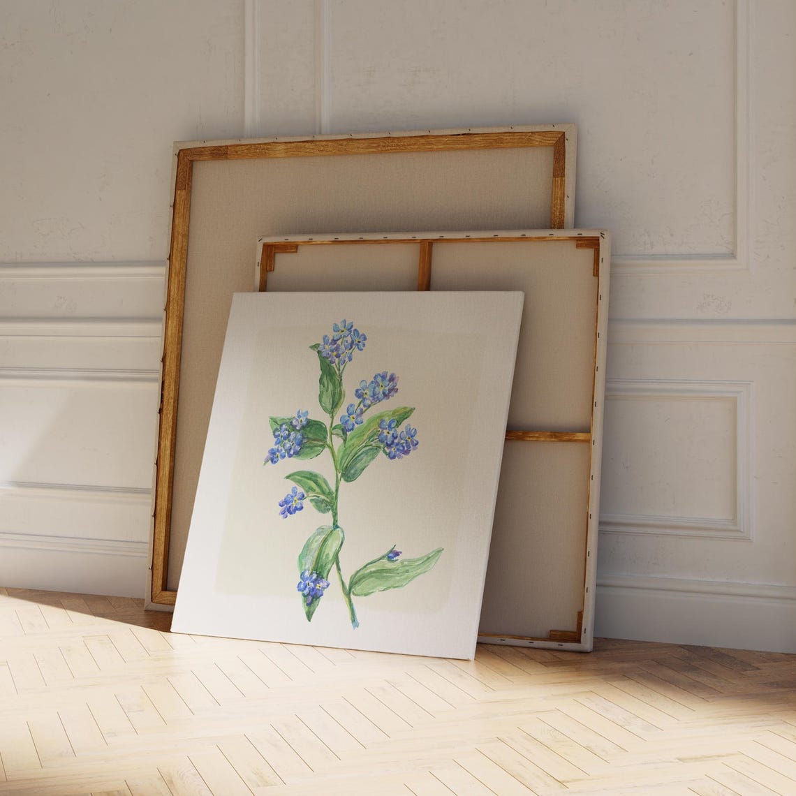 Blue Forget Me Not Stem Watercolor Botanical Wall Art Print Decor - Image 3
