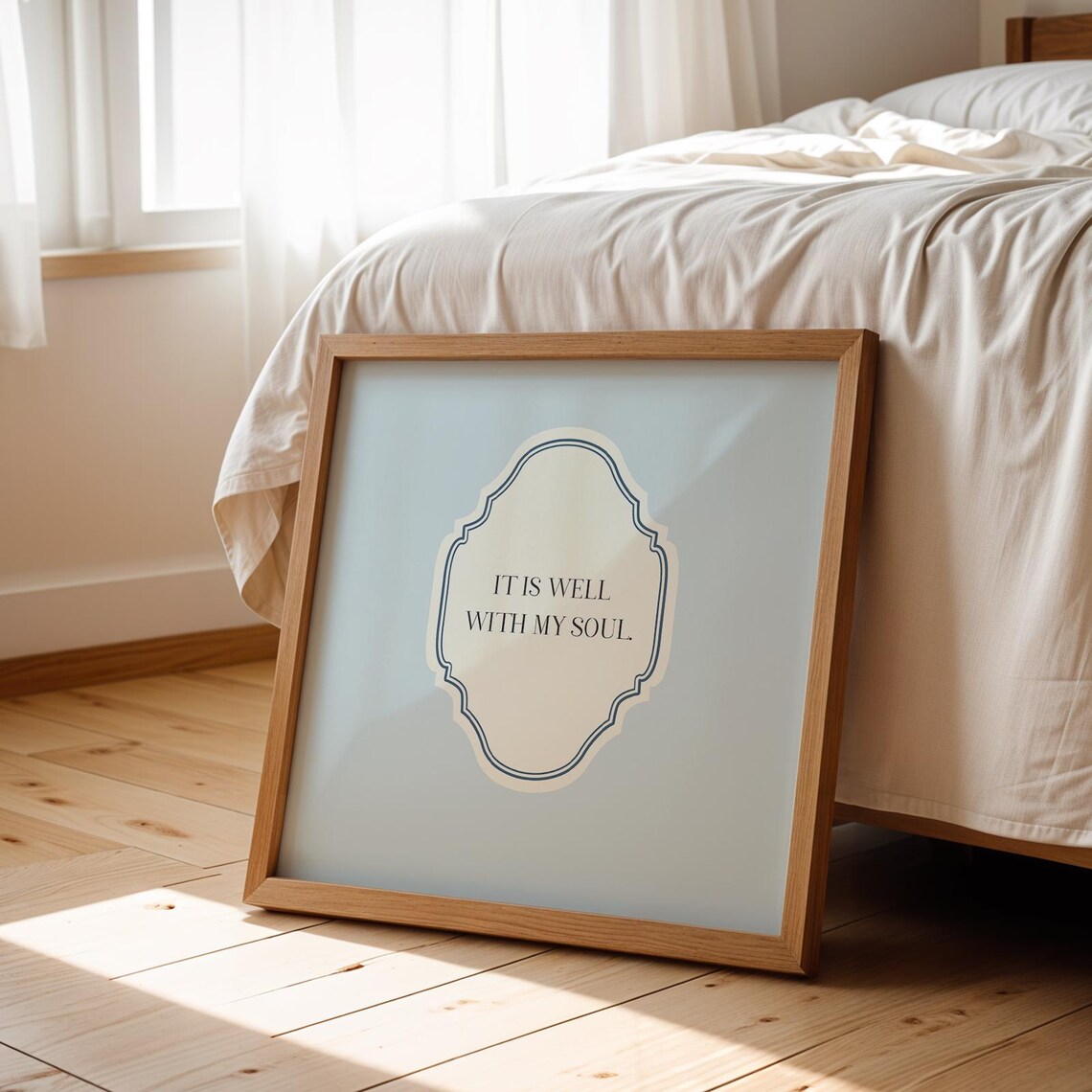 Baby Blue Square It Is Well With My Soul Quote Ornate Faith Poster - Image 2