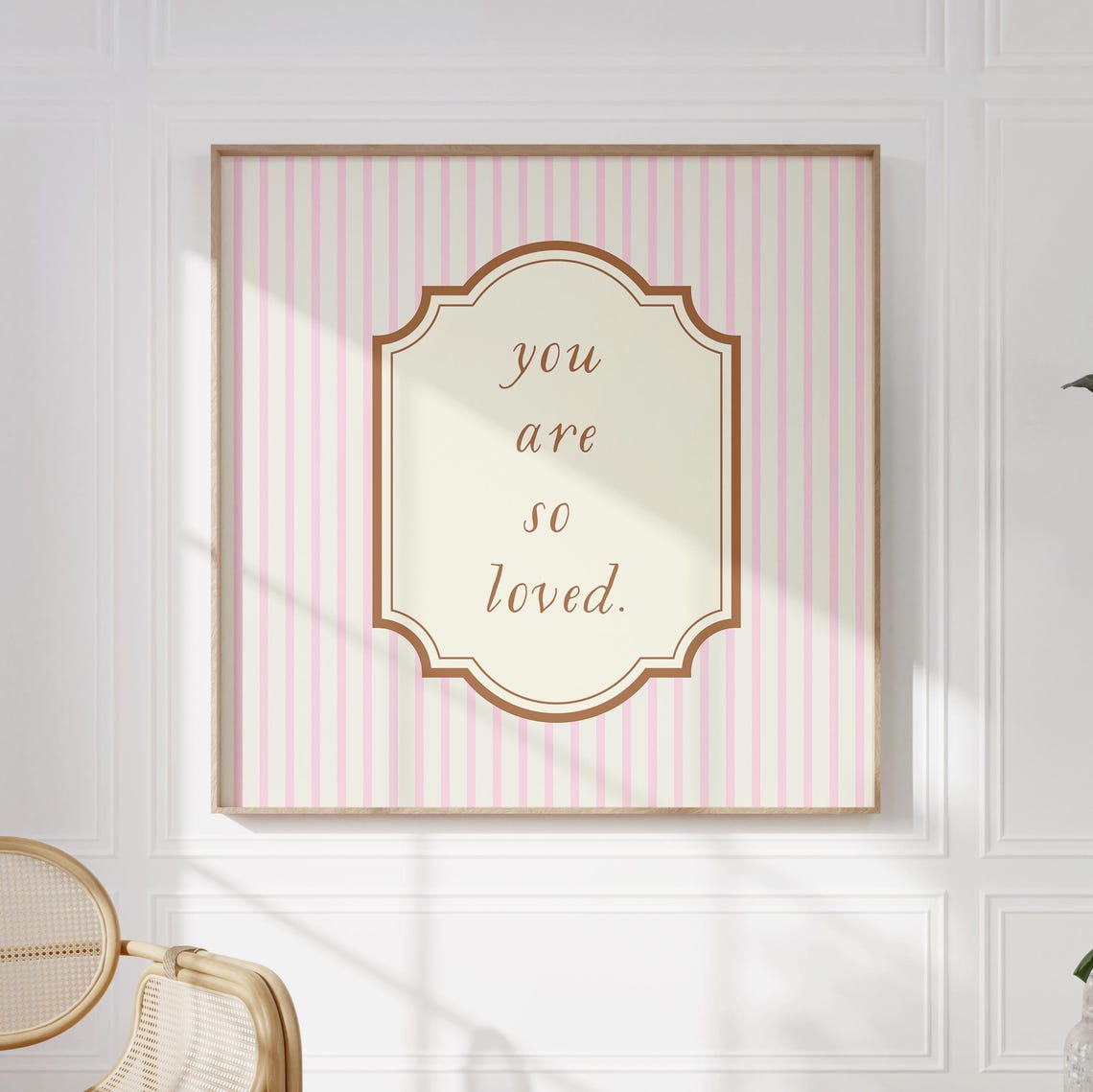 You Are So Loved Pink White Stripe Script Quote Framed Wall Art Print - Image 3