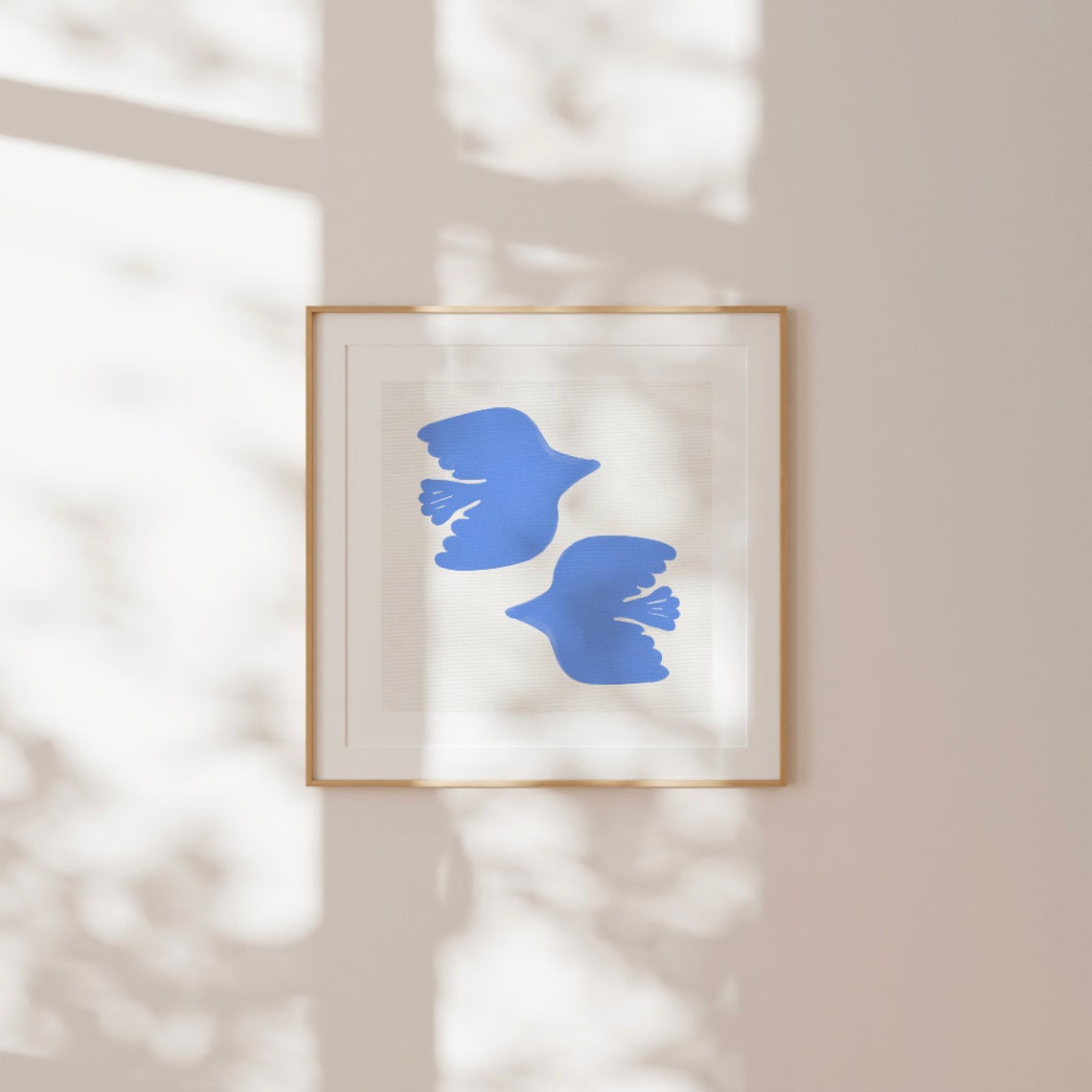 Cornflower Blue Abstract Dove Silhouette Pair Minimal Square Poster