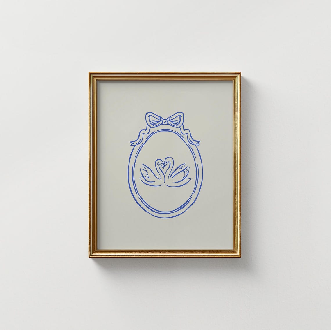 Blue Line Swan Pair Ribbon Frame Romantic Love Vertical Poster - Image 5