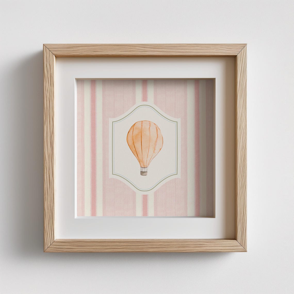 Peach Hot Air Balloon Pink Striped Vintage Nursery Wall Art Poster - Image 2