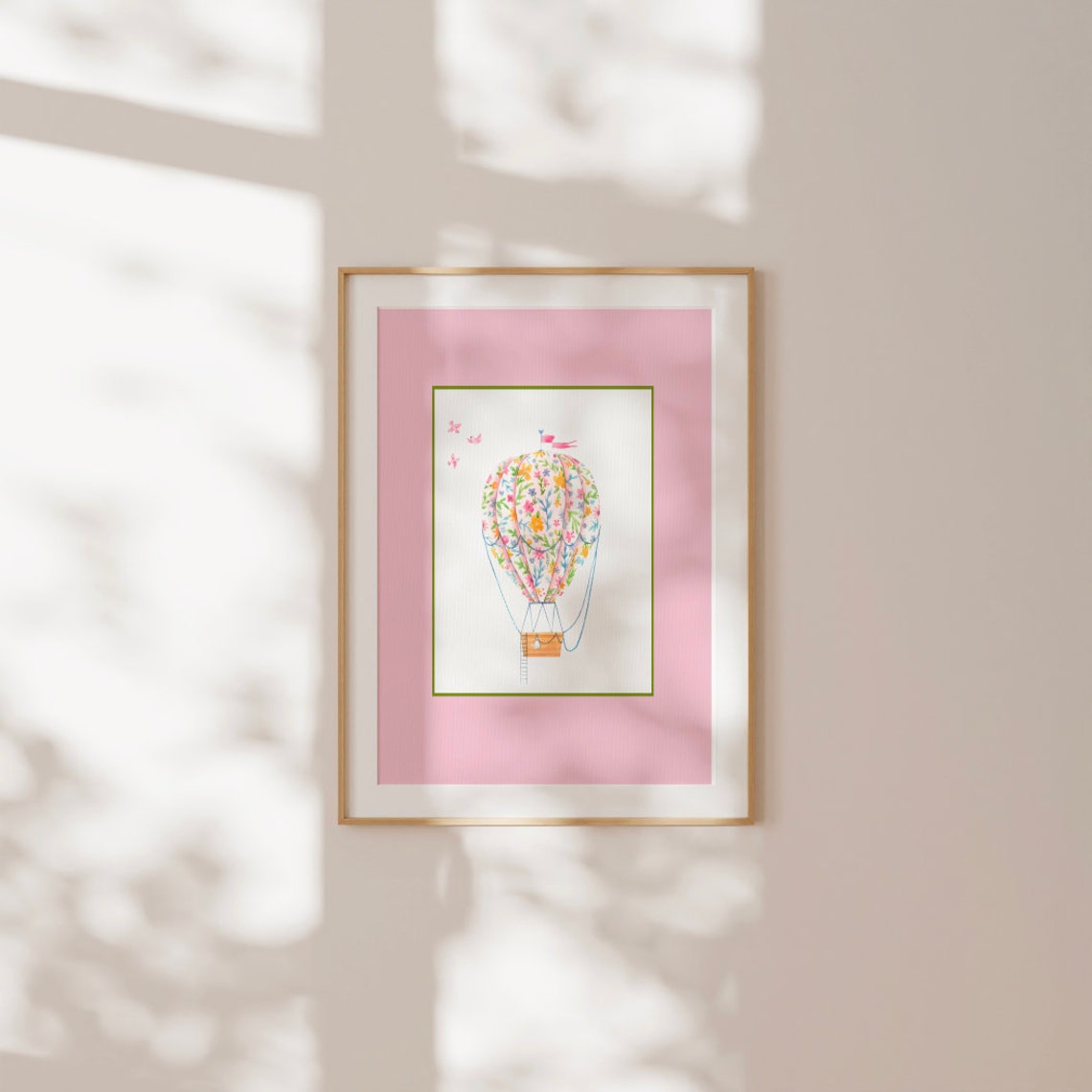 Floral Hot Air Balloon With Butterflies Nursery Room Art Poster - Image 2