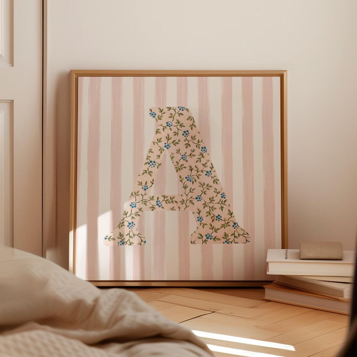 Square Initial Floral Letter Watercolor Art Print - Image 5