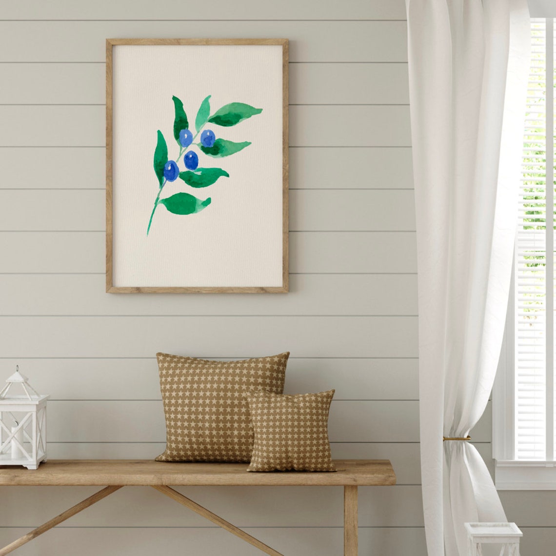 Blueberry Watercolor Branch Green Leaves Botanical Art Print - Image 2