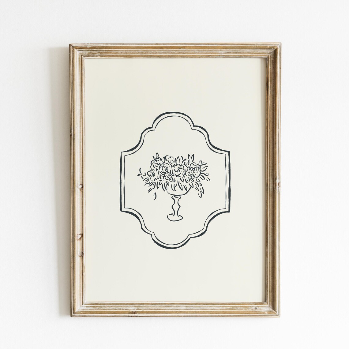 Black Floral Urn Crest Line Art Cream Minimal Botanical Wall Poster - Image 3