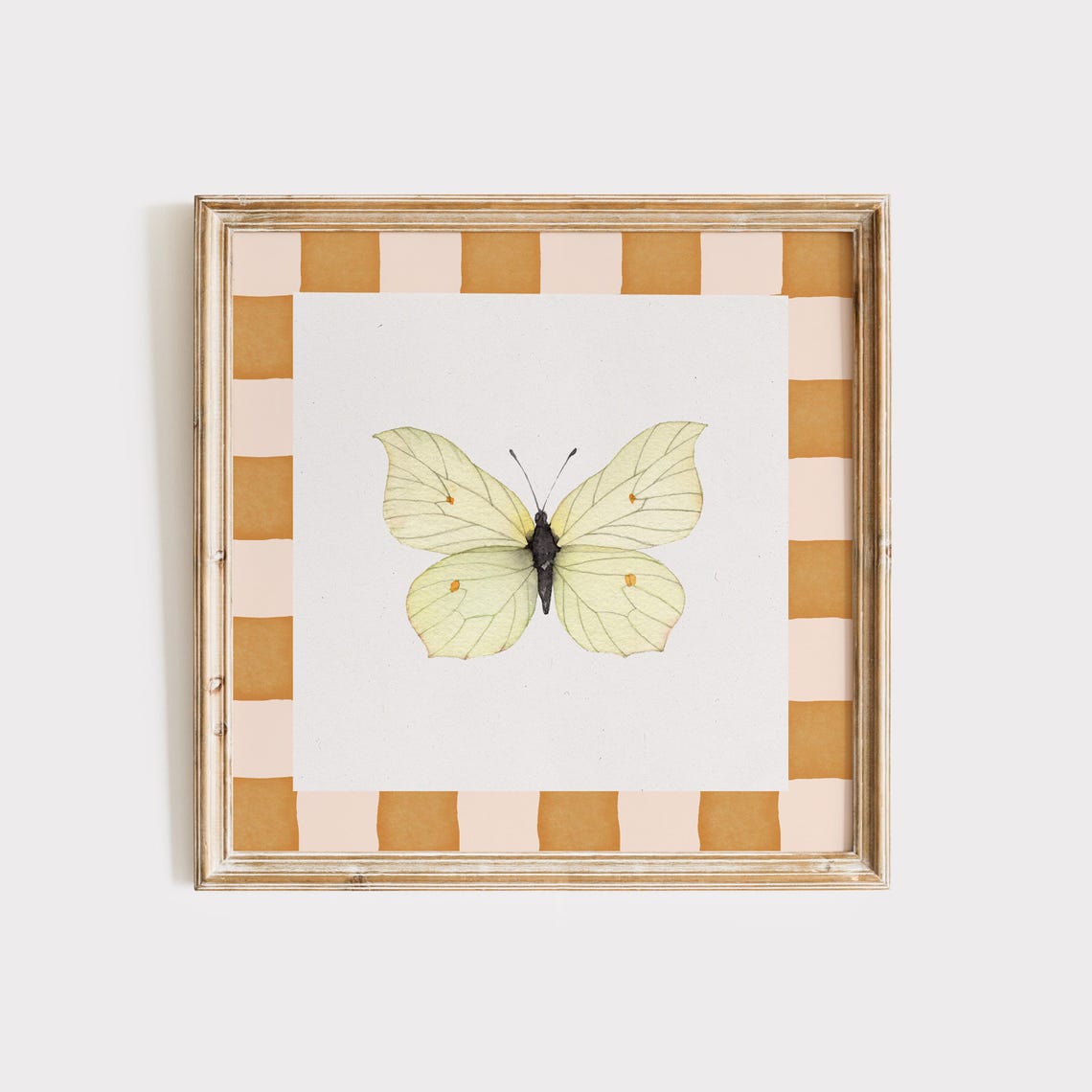 Pale Yellow Butterfly On Caramel Checkered Cottage Nursery Poster
