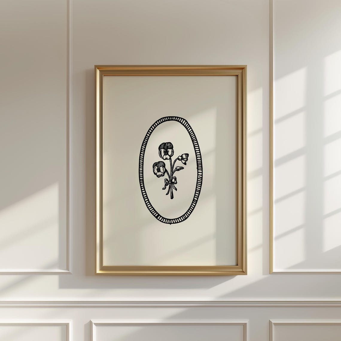 Black Ink Pansy Flower Posy Oval Border Botanical Sketch Art Poster - Image 4
