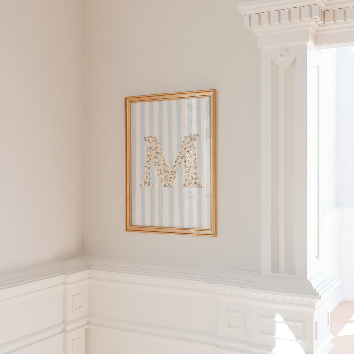 M Initial Floral Letter Watercolor Art Print - Image 2